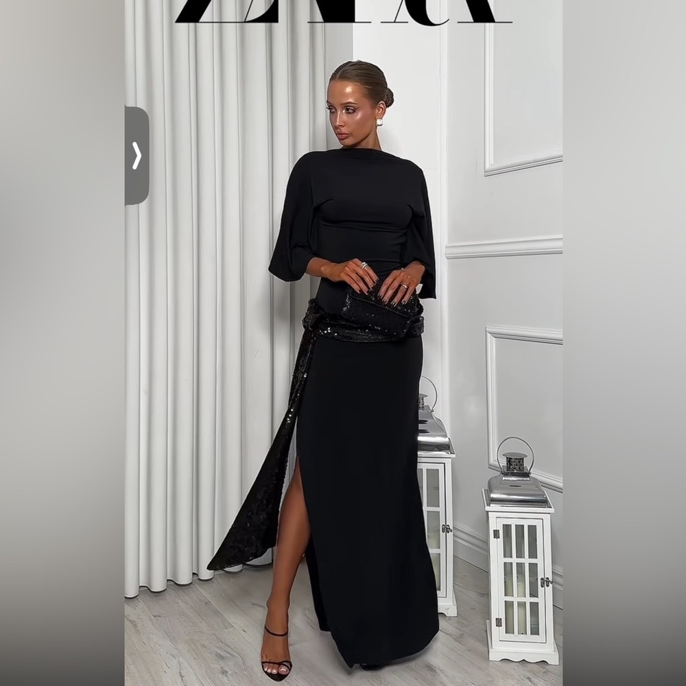 ZARA CUMMERBUND MIDI DRESS - Picture 9 of 17